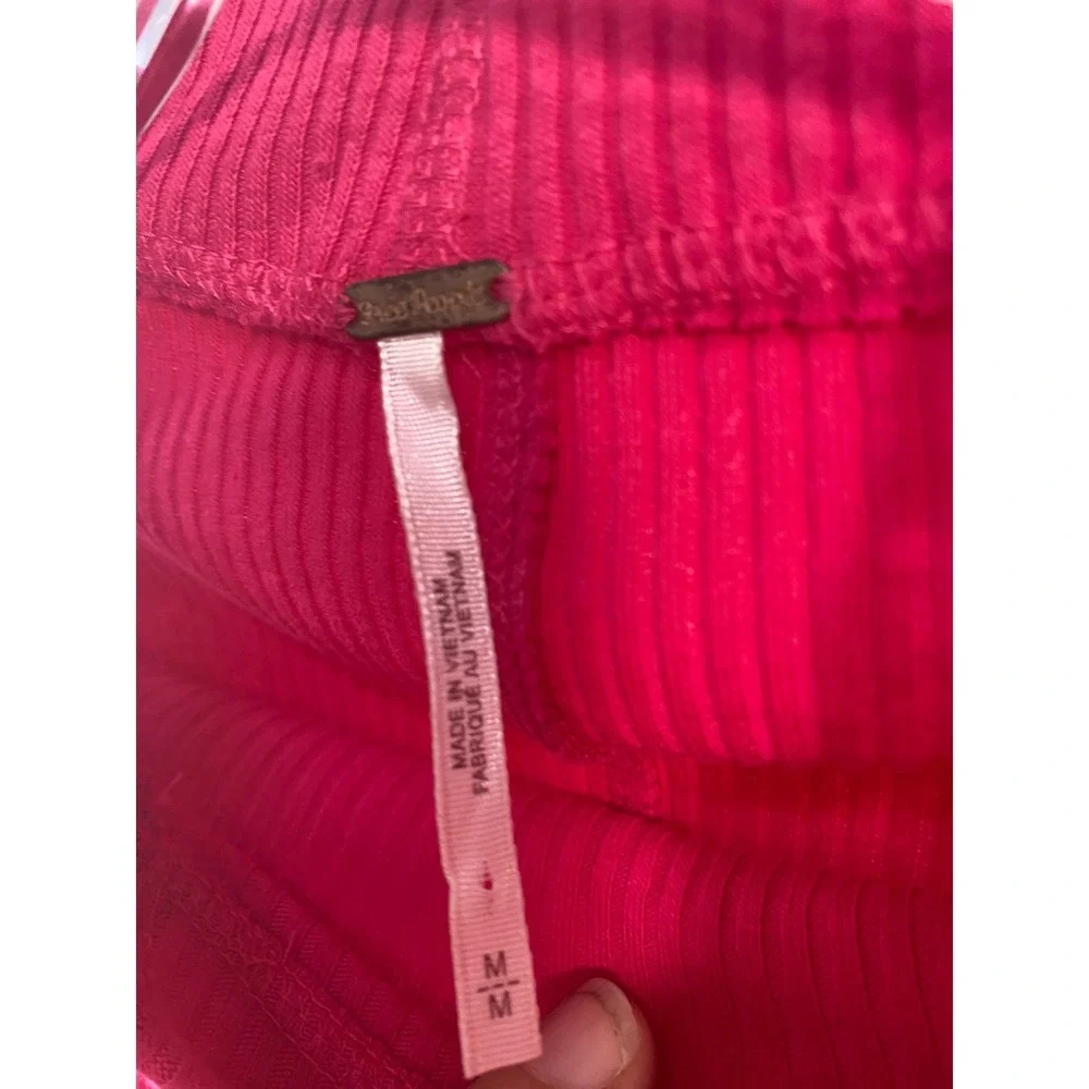 Free People Magenta Pink Ribbed Crochet Lace Long Sleeve Top Mock Neck Medium
